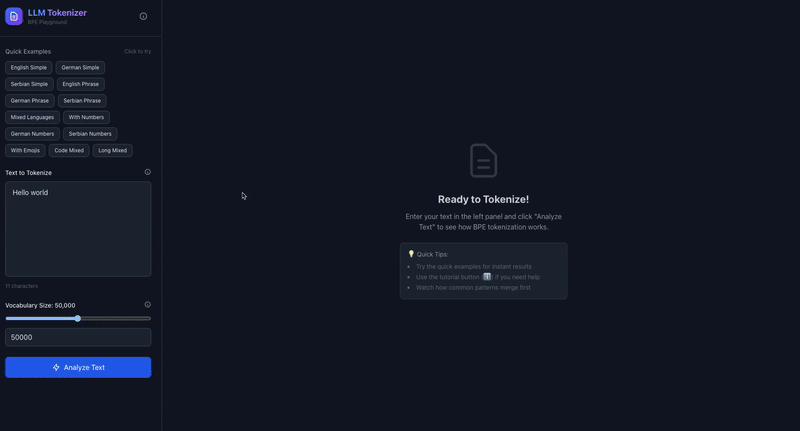 LLM Tokenizer Playground Interface